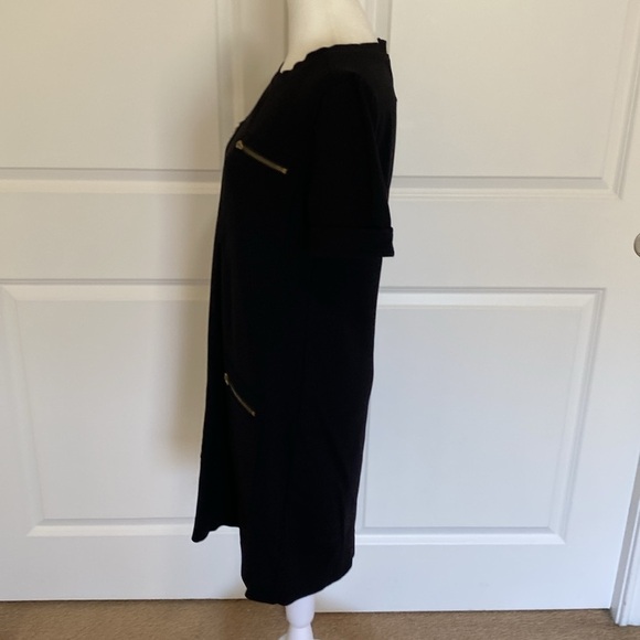 J. Crew Black Sheath Midi Dress. Gold zippers on Chest and Hips. Size 2. - Picture 9 of 13